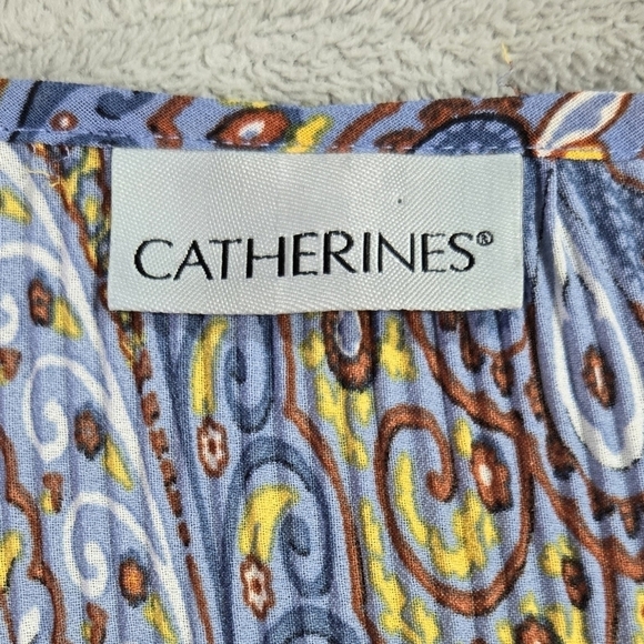 Catherines Blue Paisley Pleated Beaded V-Neck Flutter Sleeve Sheer Tunic Boho - Picture 7 of 7